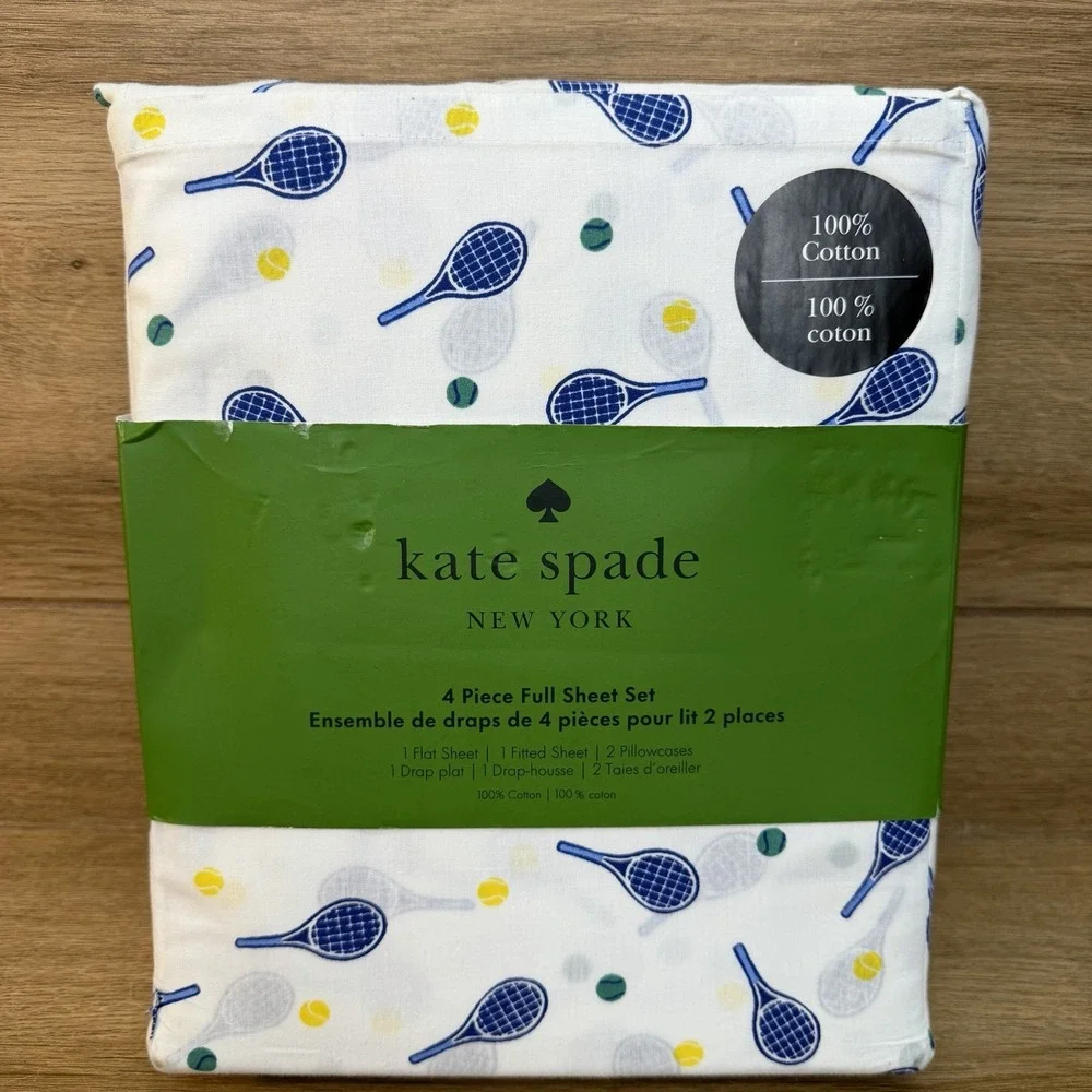 Kate Spade Tennis Racket Pickleball FULL Sheet Set NWT